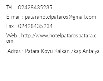 Hotel Pataros iletiim bilgileri